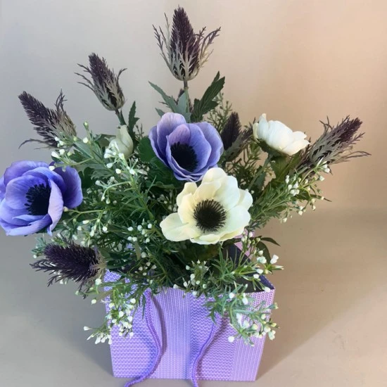 Anemones and Thistles Artificial Flowers Hand Tied Bouquet - ABV085