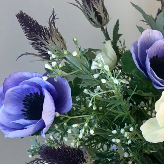 Anemones and Thistles Artificial Flowers Hand Tied Bouquet - ABV085