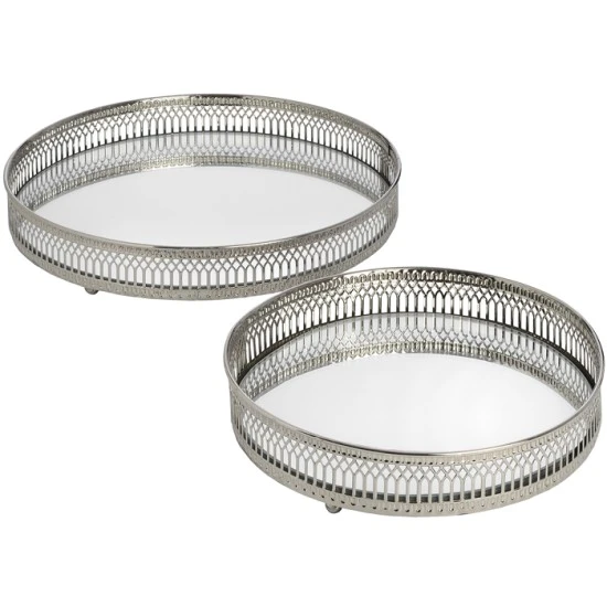 Set of 2 Circular Nickel Trays 20.5cm - LUX031 1C