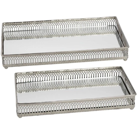 Set of Rectangular Nickel Trays 25.5cm - LUX032 1B