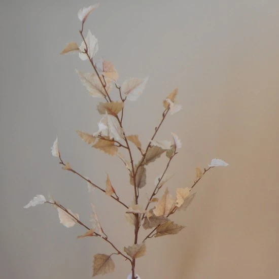 Artificial Birch Leaves Branch Cream Brown 92cm - BIR006 AA3