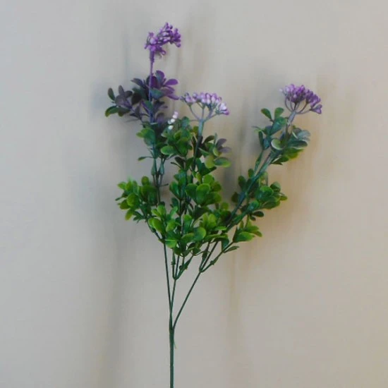 Artificial Boxwood Stem with Purple Buds 56cm - BOX023 DD3