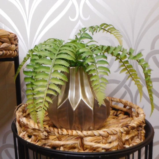 Artificial Fern in Silver Geometric Vase - FER054 5A