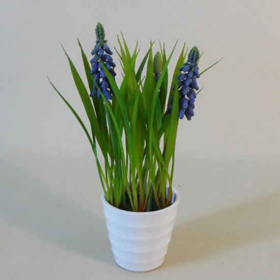 Artificial Muscari Plant in White Pot 21cm - MUS002 3B