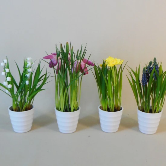 Artificial Muscari Plant in White Pot 21cm - MUS002 3B