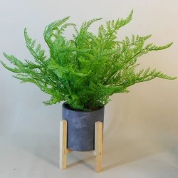 Potted Artificial Feather Fern on Wooden Stand - FER053 2C