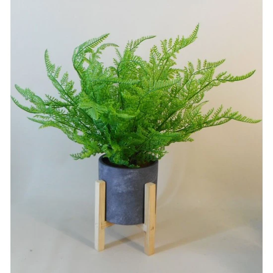 Potted Artificial Feather Fern on Wooden Stand - FER053 2C
