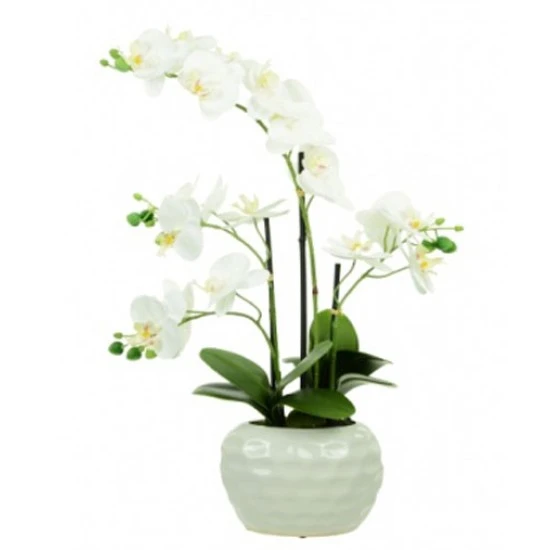 Real Touch Artificial Phalaenopsis Orchid Plants in White Dimpled Pot 53cm - ORC022 4A