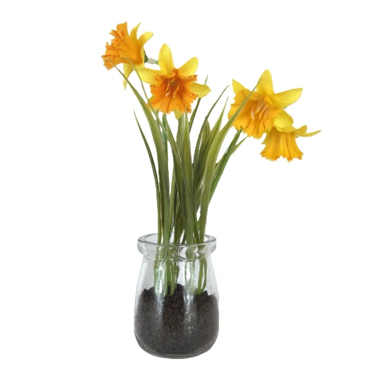 Artificial Daffodils in Glass Jar 19cm - DAF003 3B