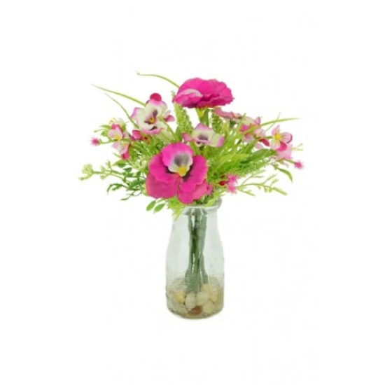 Artificial Pansies and Blossom Milk Bottle Pink - PAN002 3B