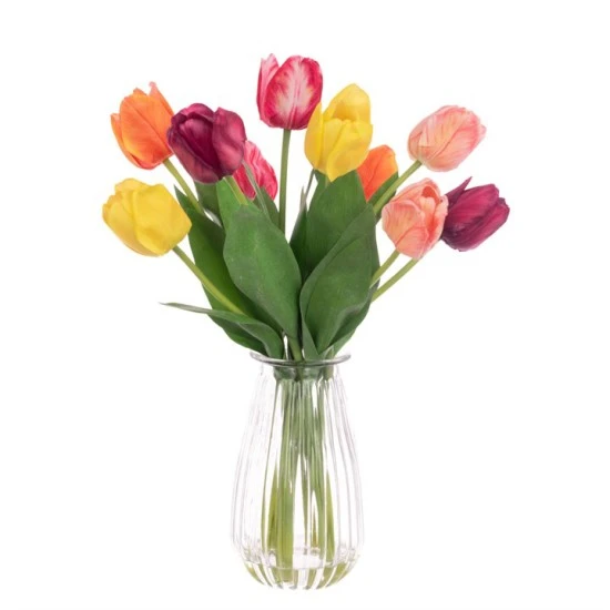 Artificial Flower Arrangements | Tulips in Ribbed Vase - TUL004 3A