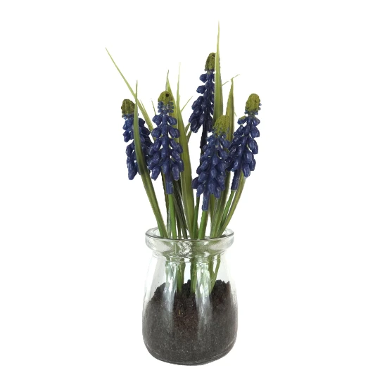 Artificial Muscari Plant in Glass Jar 18cm - MUS001 3B