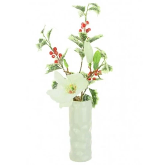 Artificial Flower Arrangements | Frosted Magnolia and Holly Vase - 16X133 PR1B