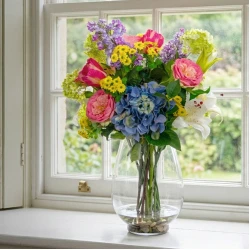 Cottage Garden Flowers in Glass Vase 68cm | Artificial Flower Arrangement - LI1001 5A/6A