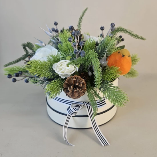 Jolly Robin Christmas Hat Box Flowers - X21092