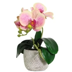 Mini Artificial Orchid Plant in Ceramic Pot Pink and Yellow - ORC002 4D
