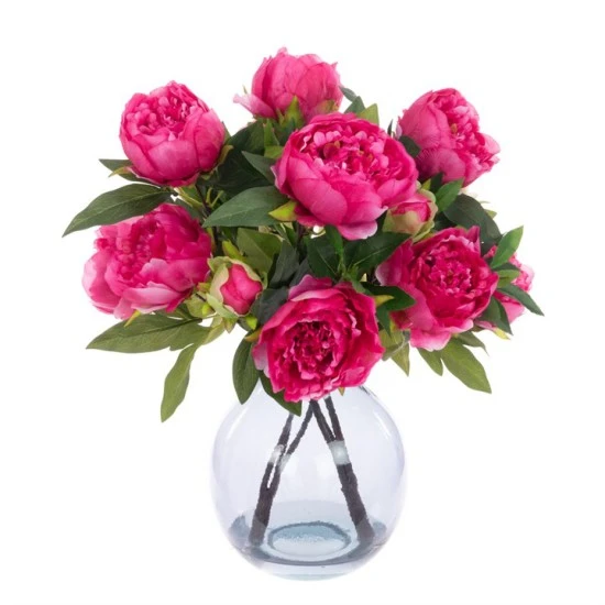 Artificial Flower Arrangement | Hot Pink Peonies in Bubble Vase - PEO003