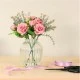 Mid Pink Roses in Vase Artificial Flower Arrangement 26cm - ROS068 2D
