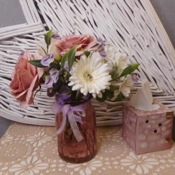 Pink Roses and White Hydrangeas Artificial Flower Arrangement - ROS006 6B