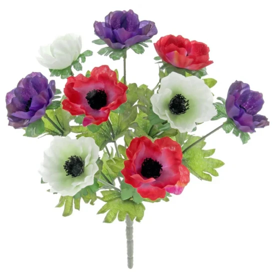 Silk Anemone Posy Red White Purple 25cm - A006 A4