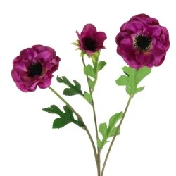 Artificial Anemones Magenta Pink 3 Flowers 50cm - A045 B3
