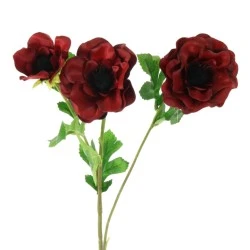 Artificial Anemones Red 3 Flowers 50cm - A076 