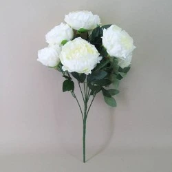 Bunch of Artificial Peony Flowers Cream 57cm - P104 L1