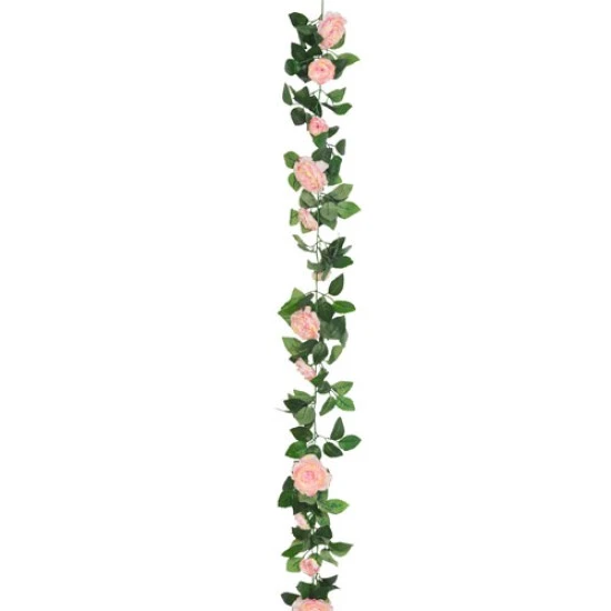 Artificial Camellias Garland Coral Pink Peach 180cm - C026 A4