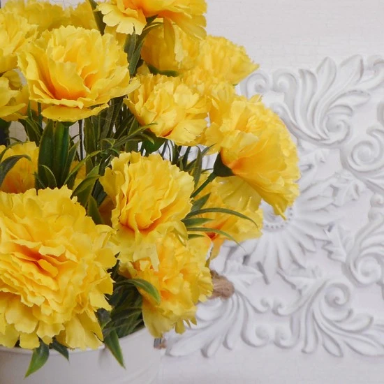 Fleur Artificial Carnations Bunch Yellow 45cm - C257 H2