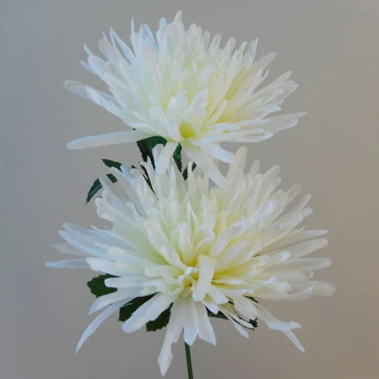 Artificial Spider Chrysanthemums Cream with Green Leaves 64cm - S095 R2