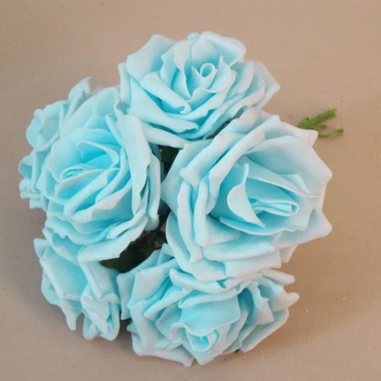 Colourfast Foam Roses Large Aqua Blue 6 Pack 22cm - R741 T4