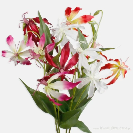 Artificial Gloriosa Flame Lily Pink and White 80cm - G012 E1