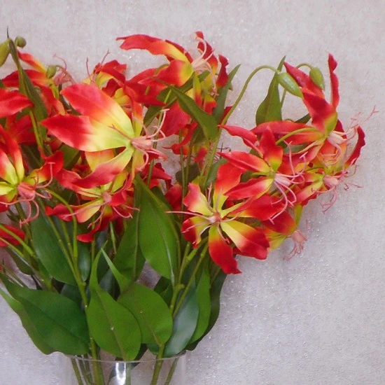 Artificial Gloriosa Flame Lily Orange Yellow 80cm - G004 D1