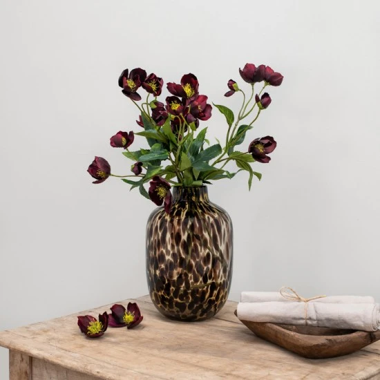 Artificial Helleborus Christmas Roses Burgundy 55cm - H132 