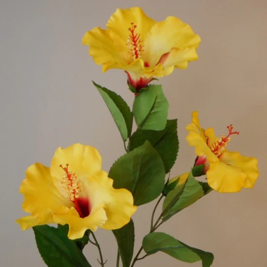 Artificial Hibiscus Spray Golden Yellow 81cm - H154 