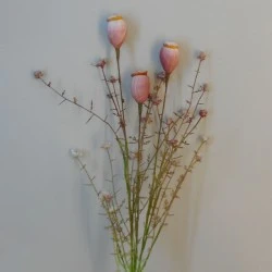 English Meadow Artificial Flowers Poppy Seed Heads Pink 53cm - P251 FF3