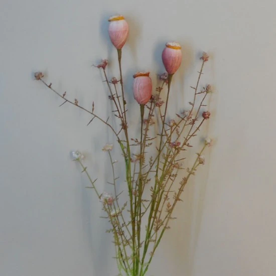 English Meadow Artificial Flowers Poppy Seed Heads Pink 53cm - P251 FF3