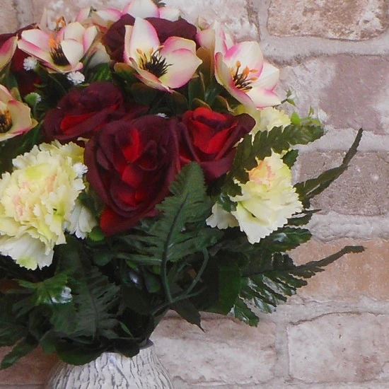 Artificial Roses, Carnations and Anemones Posy Red 38cm - R725 N1