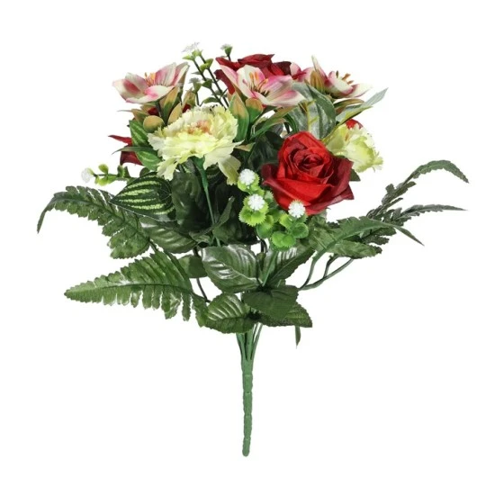 Artificial Roses, Carnations and Anemones Posy Red 38cm - R725 N1