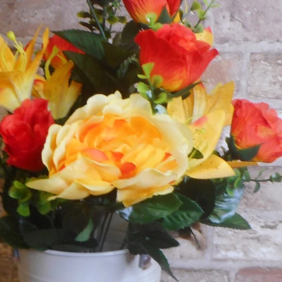 Artificial Roses, Lilies and Peonies Bouquet Orange Yellow 54cm - R720 HH4
