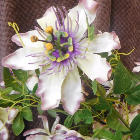 Passion Flowers Spray Green Purple 75cm  - P059 CC1