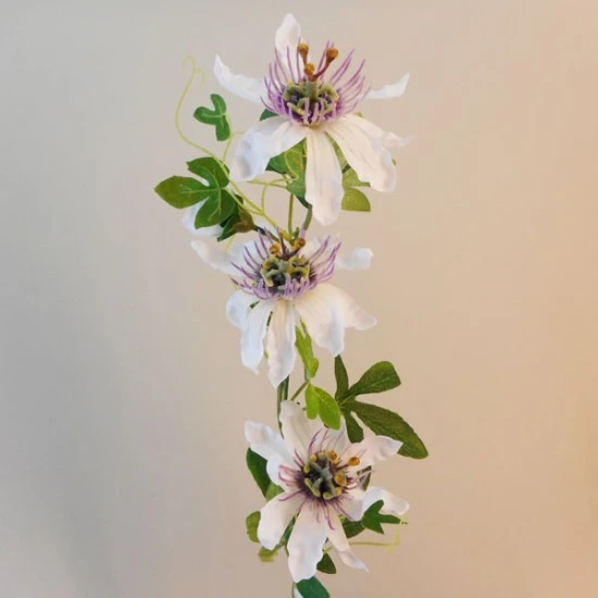 Passion Flowers Spray White Purple 75cm  - P071 J4