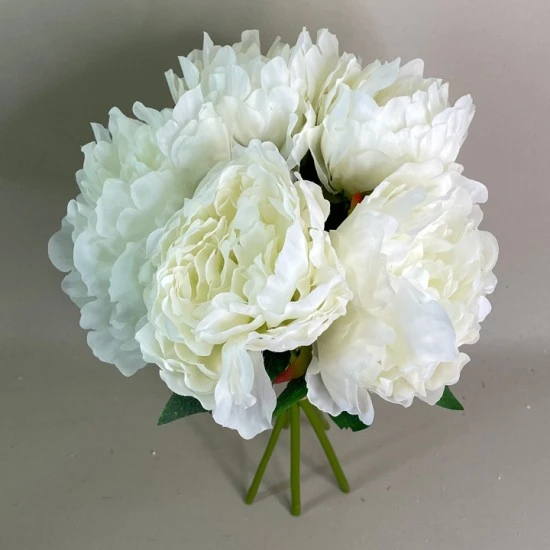 Artificial Peony Flowers Hand Tied Posy Ivory 33cm - P053 U1