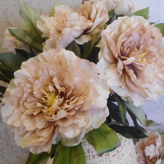 Artificial Peony Flowers Coffee Latte 77cm - P223 J4
