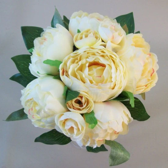 Artificial Peony Flowers Hand Tied Posy Lemon 30cm - P136A Q1
