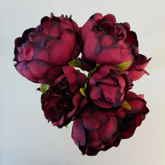 Artificial Peony Posy Burgundy 28cm - P232 