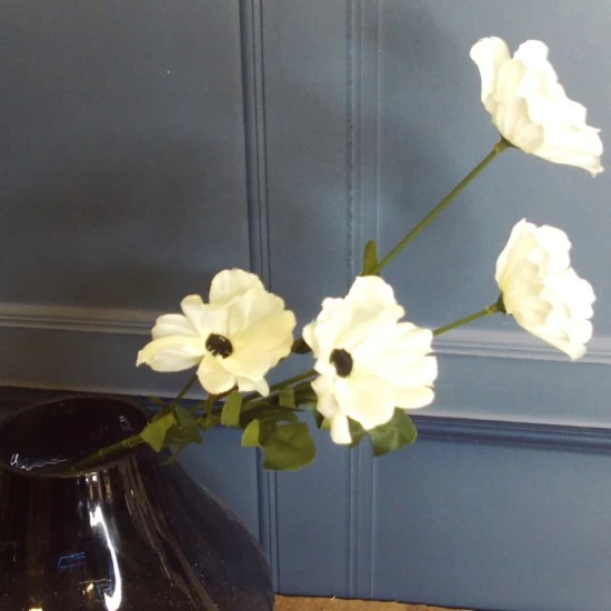 Artificial Poppies White Black 47cm - P233 K3