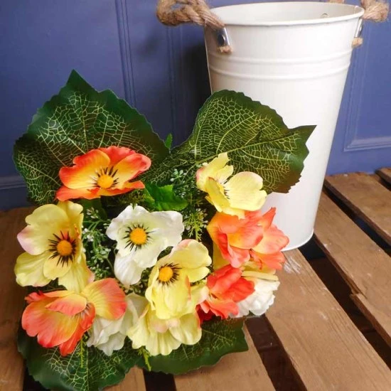 Artificial Poppy Bunch Orange Yellow and Cream 34cm - P062 L1