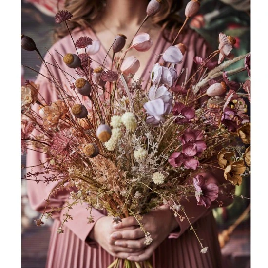 English Meadow Artificial Flowers Poppy Seed Heads Lemon 53cm - P250 FF3