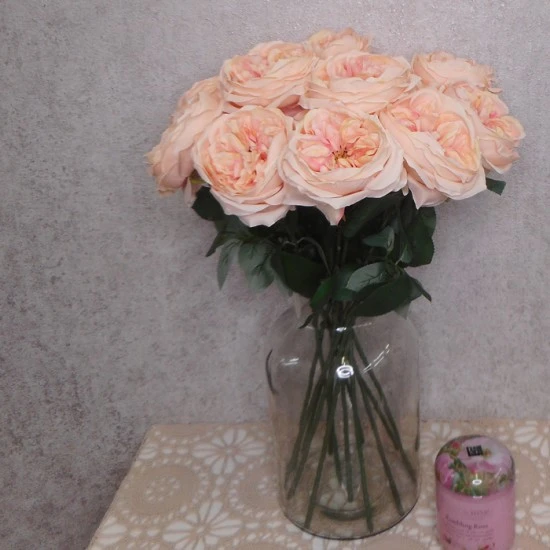 Artificial Cabbage Rose Peach 60cm - R778 P3